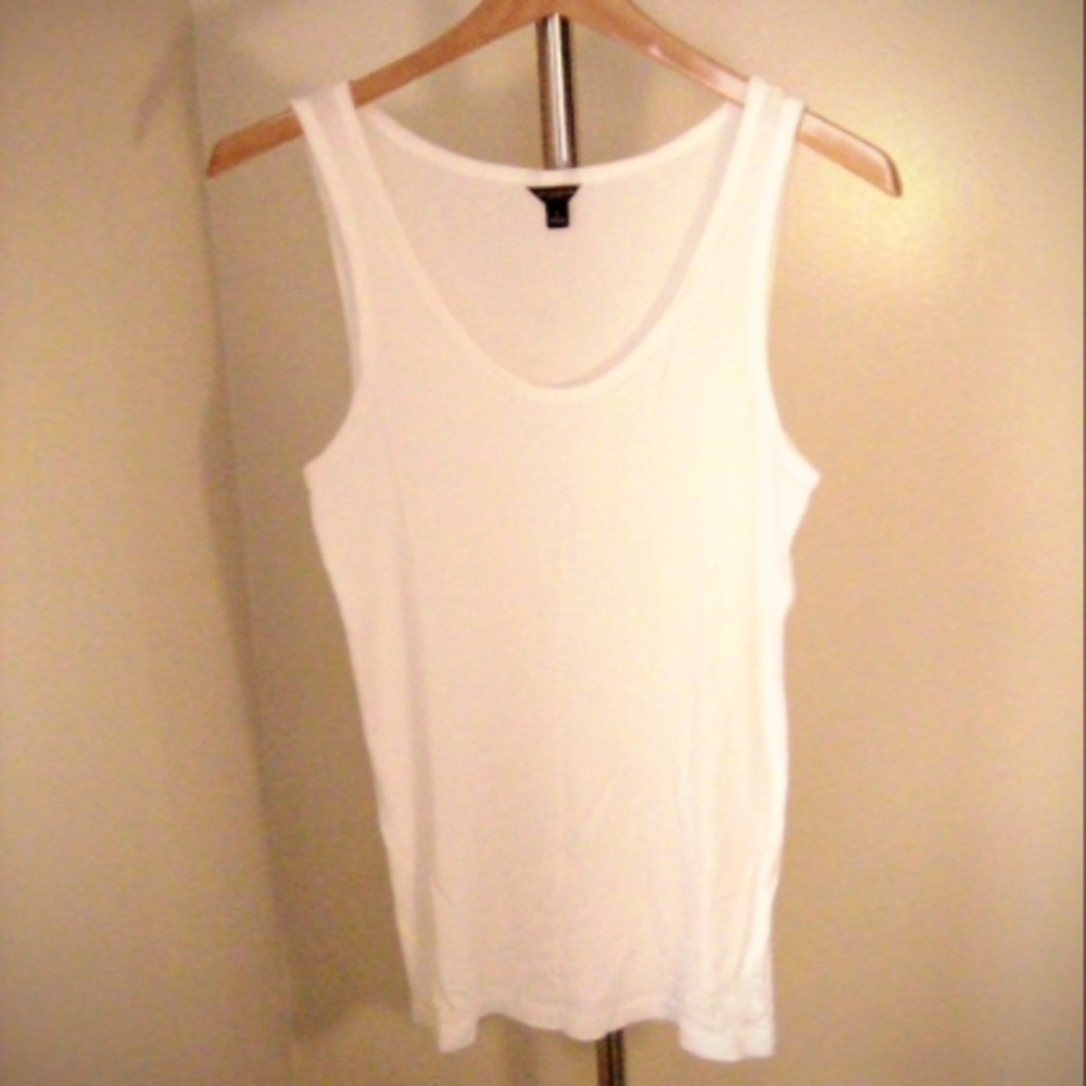 ANN TAYLOR Cotton Blend Stretch Layering White Tank Top Size L
